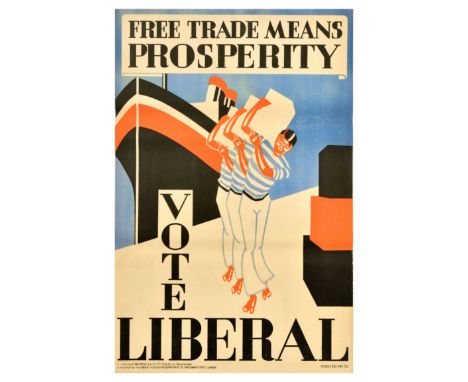 Original vintage political propaganda poster for the 1929 United Kingdom general election - Free trade means prosperity. Vote