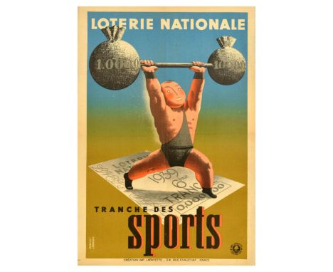 Original vintage poster for the French National Lottery - Loterie Nationale Tranche Des Sports - Design by Edgar Derouet (191