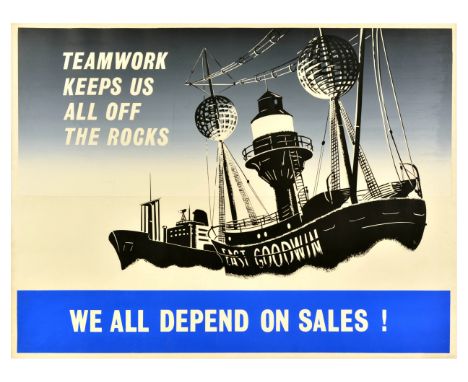 Original vintage sales workforce motivational poster - Teamwork keeps us all off the rocks. We all depend on sales! - featuri