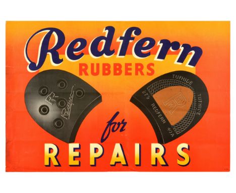 Original vintage advertising poster for Redfern Rubbers for Repairs - Design features Redfern rubber heels with bold letterin