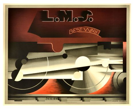 Vintage official lithograph reproduction poster for The London, Midland and Scottish Railway Best Way featuring a dynamic Art
