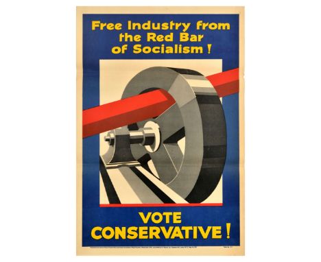 Original vintage political propaganda poster for the 1929 United Kingdom general election - Free Industry from the Red Bar of