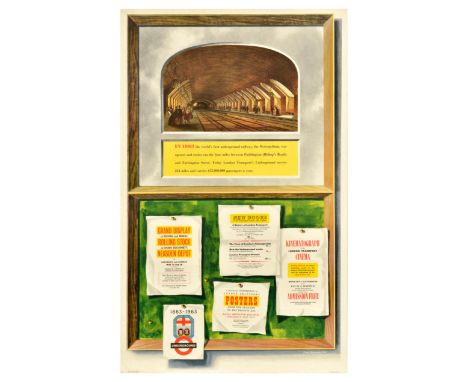 Original vintage London Transport travel poster commemorating the centenary of the underground from 1863-1963, featuring an i