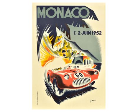 Official vintage reproduction poster for the 1952 Monaco Grand Prix which took place on 1-2 June - Bold midcentury design fea