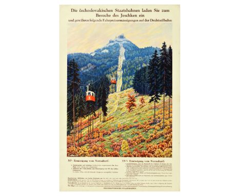 Original vintage travel poster advertising the CSD Czechoslovak State Railways featuring stunning scenic artwork depicting a 