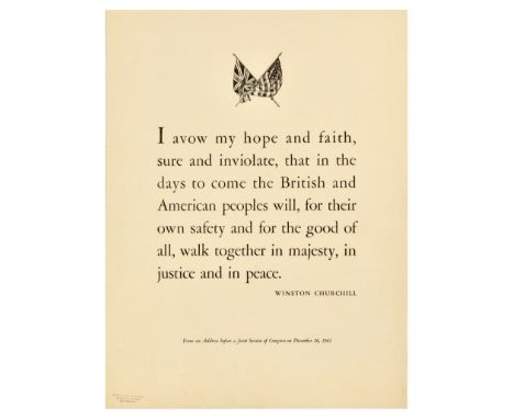 Original vintage World War Two poster featuring a Winston Chruchill quote from From an Address before a Joint Session of Cong