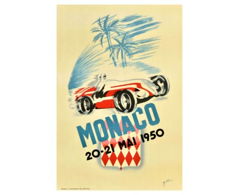 Official vintage reproduction poster for the 1950 Monaco Grand Prix which took place on 20 - 21 May - Bold midcentury design 