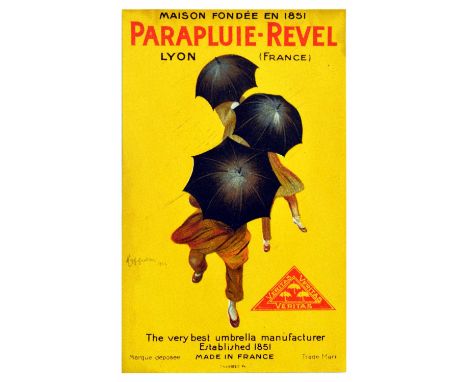 Original vintage small advertising poster for a brand of umbrellas Parapluie Revel (French, Umbrella Revel), the former leadi