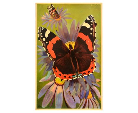 Two original vintage London Transport travel posters issued as a pair -  Butterflies by London Transport. 1. Bright yellow im
