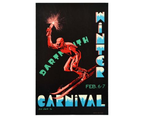 Original vintage ski poster for the Dartmouth Winter Carnival held on 6-7 February 1953 featuring a great graphic design by D