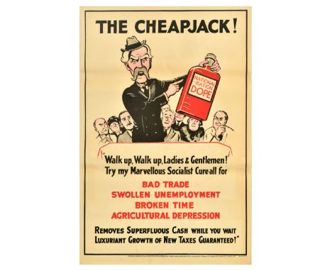 Original vintage political propaganda poster for the 1929 United Kingdom general election - The Cheapjack! Walk up, Walk up, 