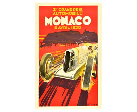 Official vintage reproduction poster for the 1930 2nd Monaco Grand Prix which took place on 6 April - Bold Art Deco design by