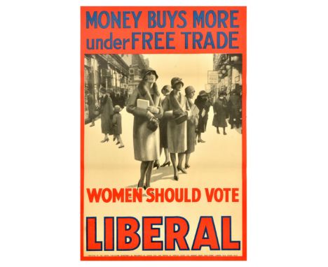 Original vintage political propaganda poster for the 1929 United Kingdom general election - Money buys more under free trade.