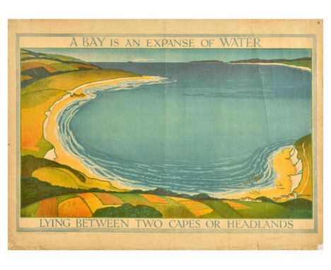 Original vintage educational poster - A bay is an expanse of water lying between two capes or headlands  - Artwork by Francis