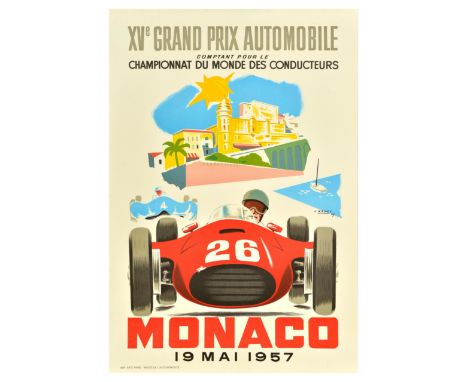 Official vintage reproduction poster for the 1957 Monaco XV Grand Prix which took place on 19 May - Bold midcentury design by