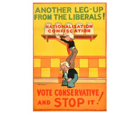 Original vintage political propaganda poster for the 1929 United Kingdom general election - Another leg-up from the Liberals!