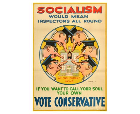 Original vintage political propaganda poster for the 1929 United Kingdom general election - Socialism would mean inspectors a