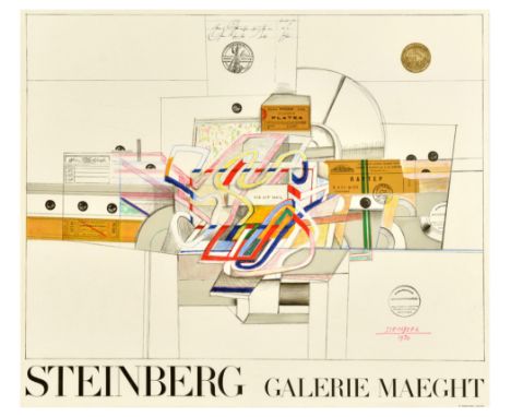 Original vintage exhibition poster for Saul Steinberg show at Galerie Maeght - Artwork by Saul Steinberg (1914-1999) features