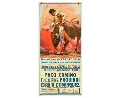 Original vintage advertising poster for Plaza de Toros de Valladolid corrida bullfight on 12 May 1974 with the participation 