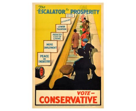 Original vintage political propaganda poster for the 1929 United Kingdom general election - The Escalator to Prosperity. Vote