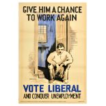 British Elections Poster Vote Liberal Party Conquer Unemployment UK