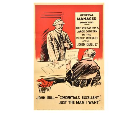 Original vintage political propaganda poster for the 1929 United Kingdom general election featuring an illustration of John B