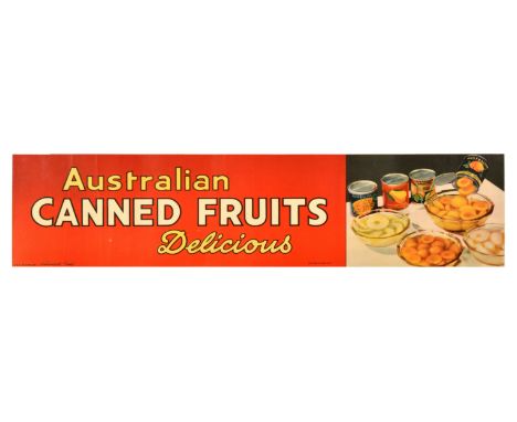 Original vintage advertising poster for Australian Canned Fruits - Delicious - Design features a selection of canned fruits e