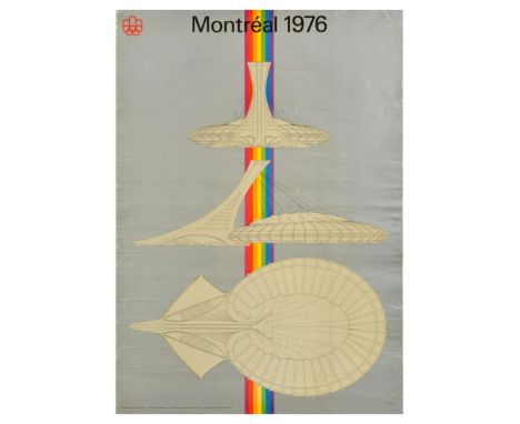Original vintage sports advertising poster for the Summer Olympic Games 1976 held in Montreal featuring the design of the sta