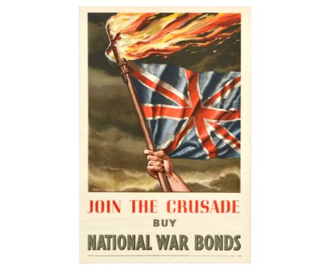 Original vintage propaganda poster for National War Bonds – Join the Crusade buy National War Bonds – featuring an illustrati