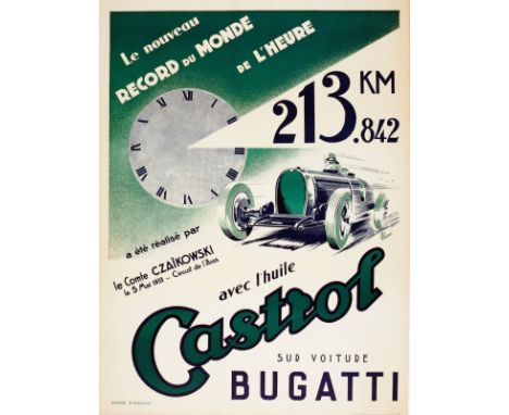 Original vintage motor racing poster published to celebrate the new world record achieved by Count Stanislas Czaikowski of Po