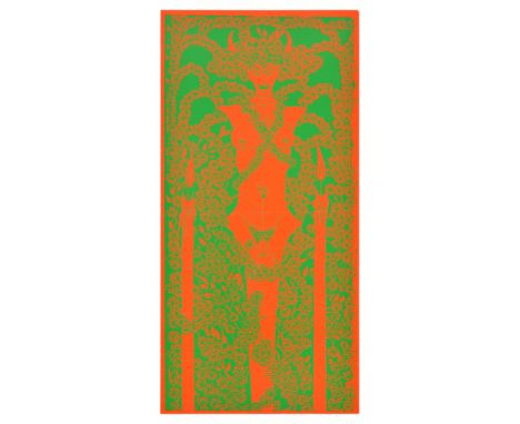 Original vintage poster featuring a psychedelic illustration of a nude hermaphroditic horned demon standing amongst green fol