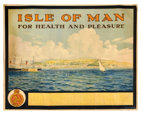 Original vintage travel poster - Isle of Man for Health and Pleasure - featuring a scenic view by Samuel John Milton Brown (1