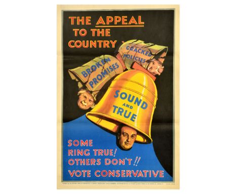Original vintage political propaganda poster for the 1929 United Kingdom general election - The appeal to the country. Some r