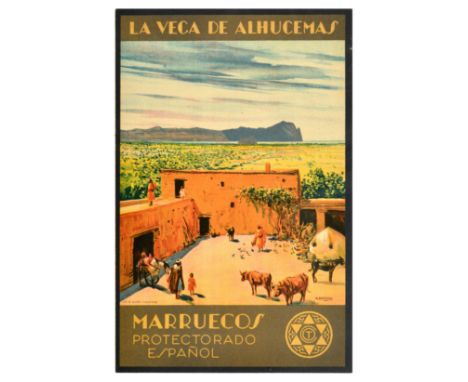 Original vintage north Africa travel poster for La Vega Alhucemas Marruecos Protectorado Espanol / Alhucemas Islands in Moroc