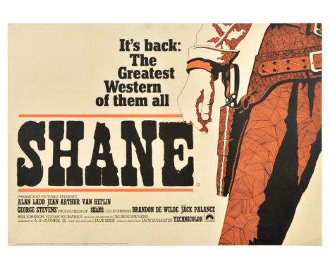 Original vintage movie poster for Shane, a 1953 American Western film starring Alan Ladd, Jean Arthur, and Van Heflin. The po