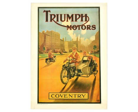 Set of 2 vintage reproduction of antique motorcycle advertising posters. 1. BSA Motor Bicycles from 1916 - Artwork by Alfred 