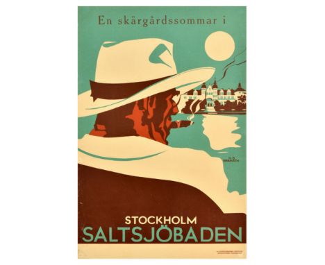 Original vintage travel poster - An archipelago summer in Stockholm salt sea baths / En skärgårdssommar i Stockholm saltsjöba