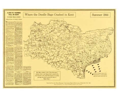 Original vintage poster with a reproduction of  World War Two map from the 1944 Kent Messenger in the 1970s.  This World War 