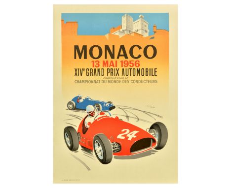 Official vintage reproduction poster for the 1956 Monaco Grand Prix which took place on 13 May - Bold midcentury design by Ja