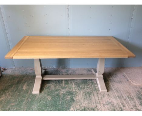 'Neptune' extending kitchen/dining table, light oak finished top with 2 extra leaves above painted base, 90Wx170L cm closed (