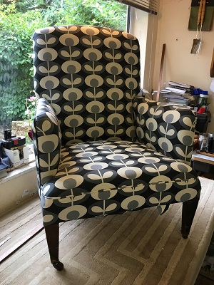 Small Arm Chair Newly Reuphostered In An Orla Kiely Fabric 180 0