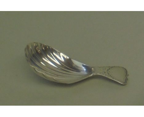 Shell bowl bright cut, George III hallmarked silver caddy spoon, By Solomon Hougham London 1792