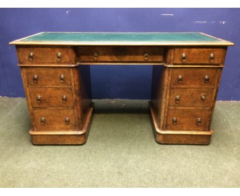 Late C19th walnut kneehole writing desk with arrangement of 9 drawers, bearing Spillman & Co. retailer's plaque, 137cmW