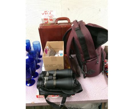 Hibachi BBQ (new), 2 x 2m lenghts of tracking, lights & bulbs (new), a leather Antler briefcase (new), a pair of Traveller bi