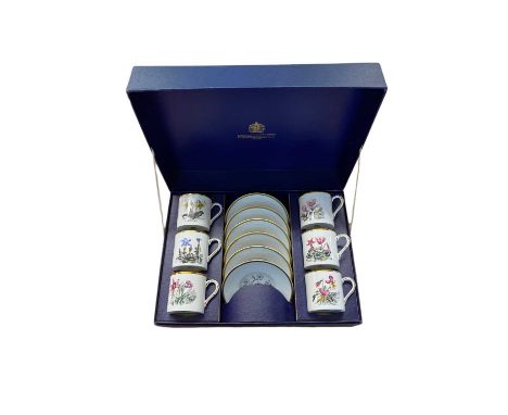 ROYAL WORCESTER CASED SIX PIECE COFFEE CAN &amp; SAUCER SET