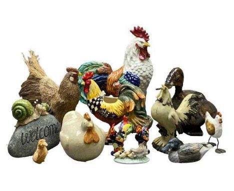 ORNAMENTAL BIRDS COLLECTION - pottery and other compositions by NAO, Sharon Neuhaus and others, 41cms H, 32cms L the largest 