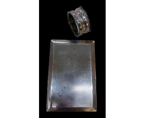 GOLDSMITHS &amp; SILVERSMITHS COMPANY LTD CIGARETTE CASE - London 1929, with engine turned decoration, 12.5 x 8.25cms and a B