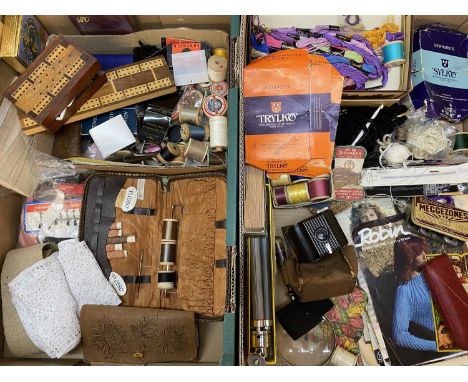 HABERDASHERY ITEMS including vintage thread by Sylko, Trylko and a good assortment of associated items, also, boxed playing c