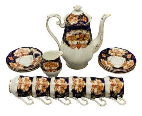 ROYAL ALBERT HEIRLOOM PART COFFEE SET, 14 PIECES - coffee pot and cover, 21cms H, milk jug, six cups and six saucers