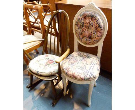 Ercol small rocking chair with seat pad and a painted bedroom chair